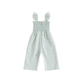 thumbnail image 1 of Baby Girl Rompers Ruffle Sleeveless Plaid Print Smocked Jumpsuit Pants, 1 of 7