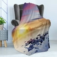 thumbnail image 4 of Landscape Soft Flannel Fleece Throw Blanket, Magic Summer Sunset River Aurora Borealis in the Sky Rocks Universe Print, Cozy Plush for Indoor and Outdoor Use, 50" x 60", Multicolor, by Ambesonne, 4 of 5