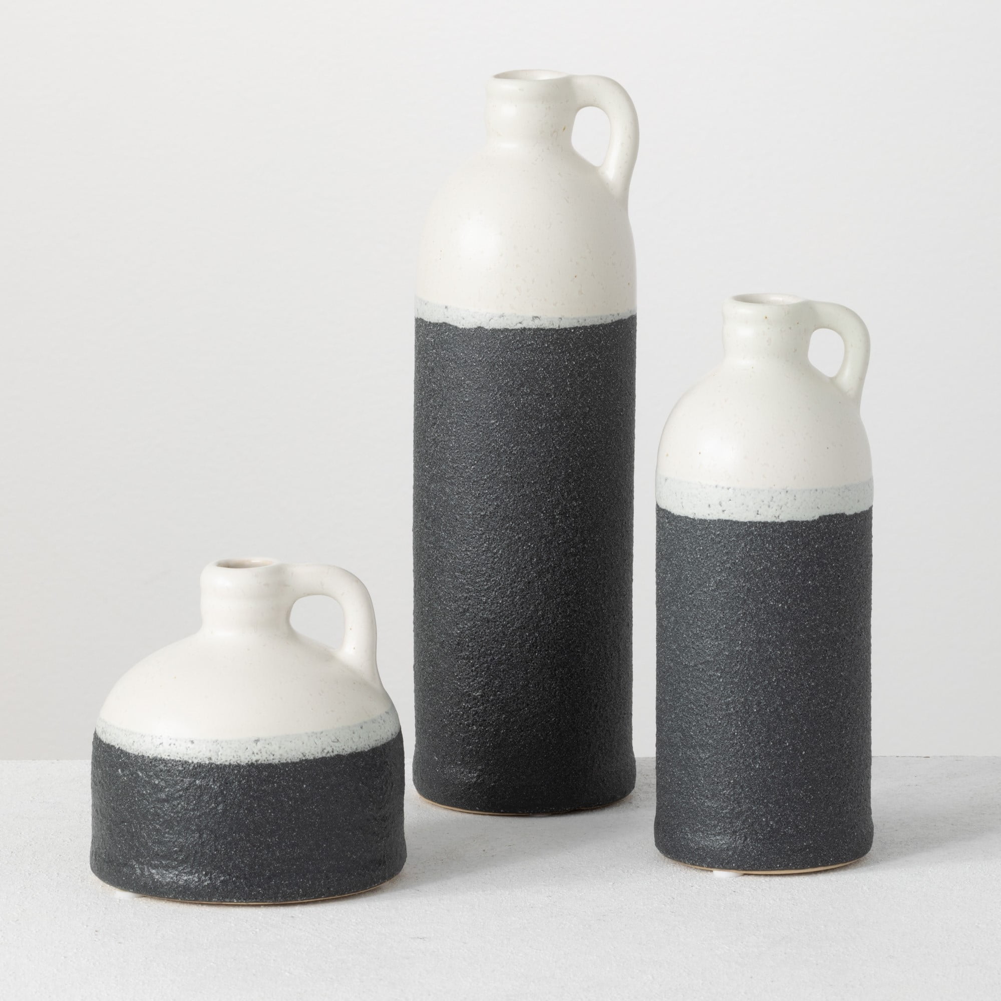 Sullivans Set of 3 Ceramic Jug Vases 10"H, 7.5"H & 4"H White and Black