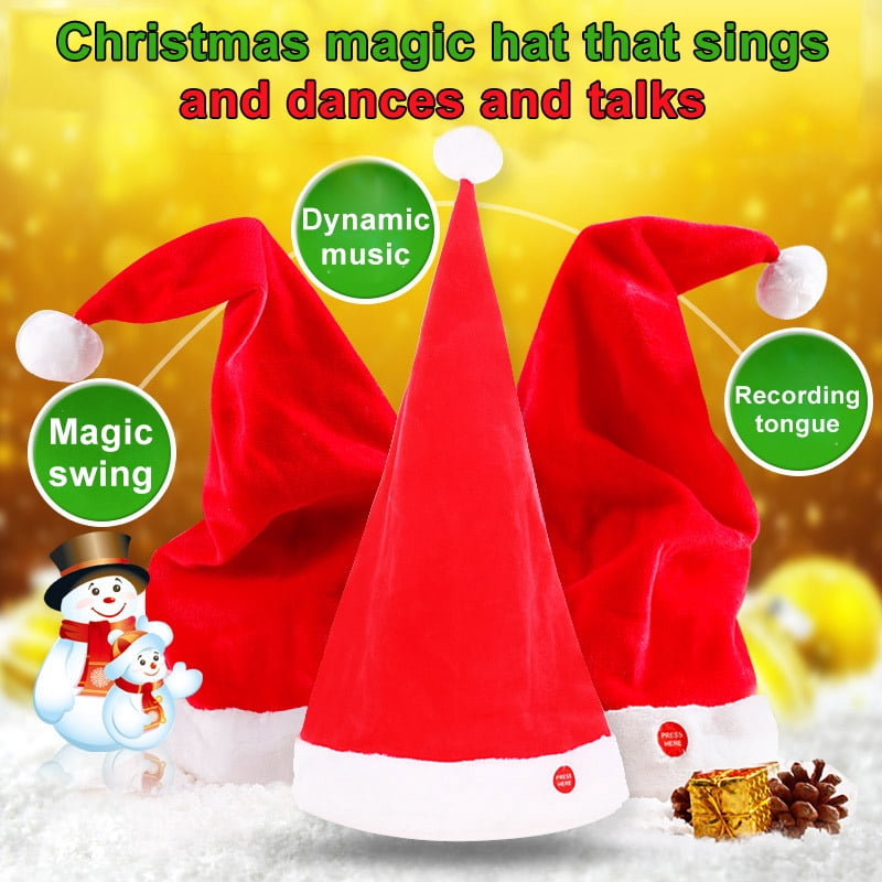 1 Pcs Plush Christmas Hat Singing Dancing Moving Santa Hat Xmas Party Santa Cap - Walmart.com