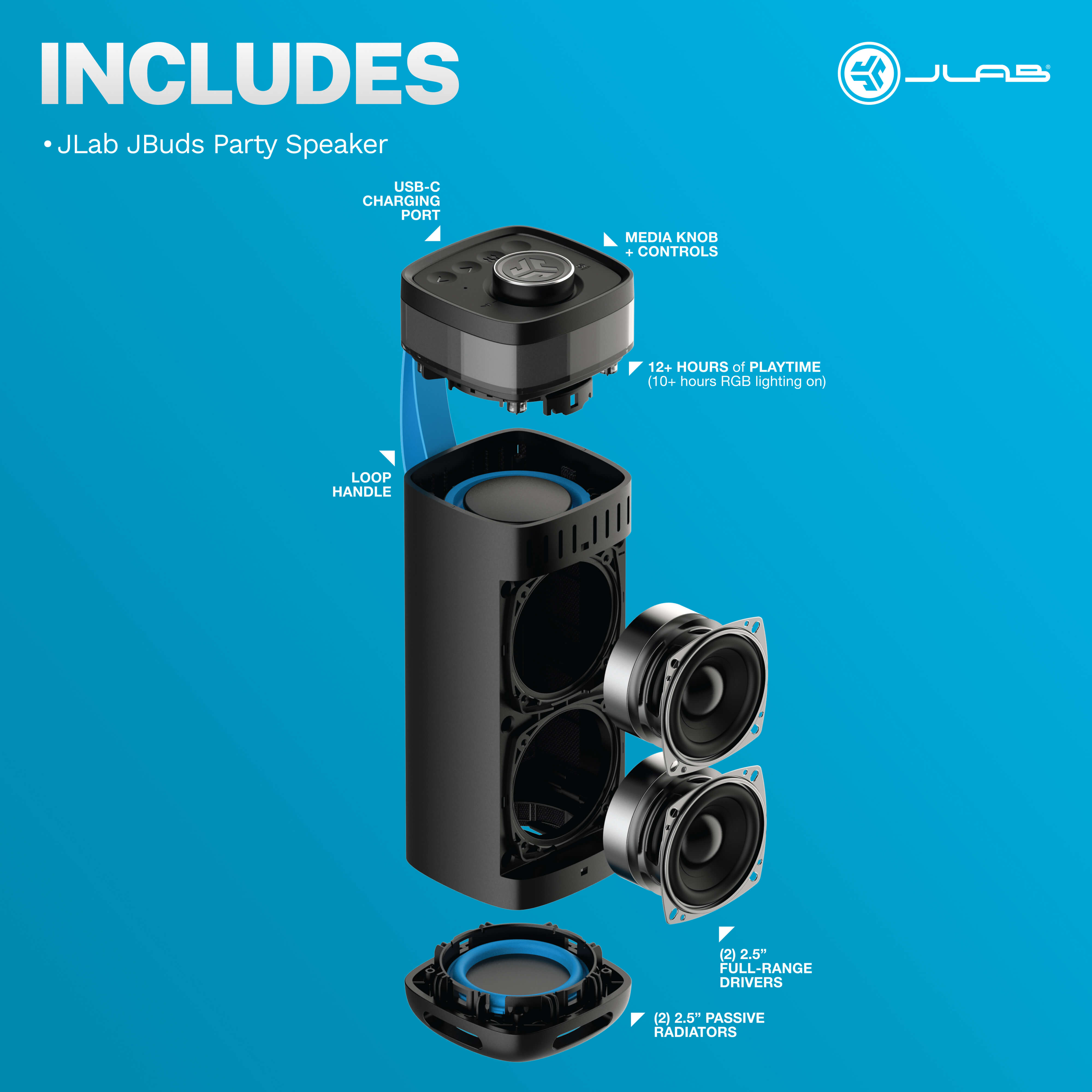 JLab JBuds Party Portable Bluetooth Speaker, Black photo 2