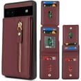 thumbnail image 2 of for Google Pixel 6A Case with Card Holder for Women, for Google Pixel 6A Phone Case Wallet with Credit Card with Ring Kickstand Zipper Shockproof Slim Stand Case - Red Wine, 2 of 13