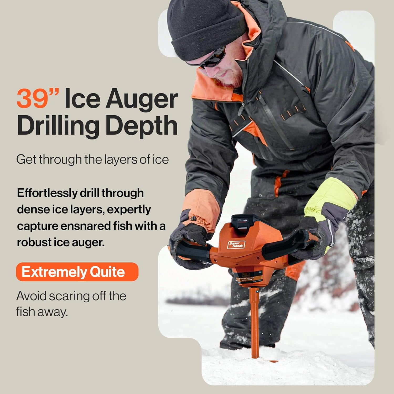 SuperHandy Ultra Duty Eco Friendly Electric Power Cordless Auger Power Head w Steel 8 x39 Ice Auger Lithium Ion Battery Charger for Ice Burrowing Drilling Ice Fishing Walmart