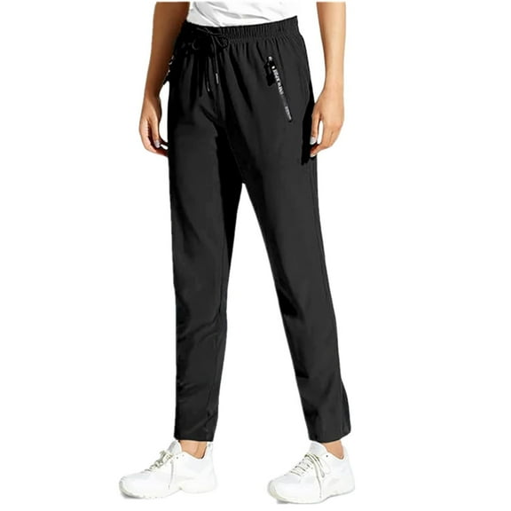 YDDIAN Pants for Women Oversized Drawstring Baggy Ice Silk Jeans Breathable Summer Plain Dressy Pant with Pockets Black S