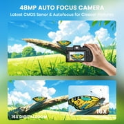 4K Digital Camera for Photography and Video Auto Focus 48MP Vlogging Travel Compact Camera ,180°Flip Screen 16X Zoom with 32GB SD Card & 2 Batteries Macro Lens