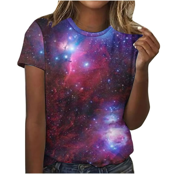 Penkiiy Galaxy Printed Shirt , Women's Print Graphic T Shirt Short Sleeve Summer T-Shirt Novelty Casual Tee M Hot Pink