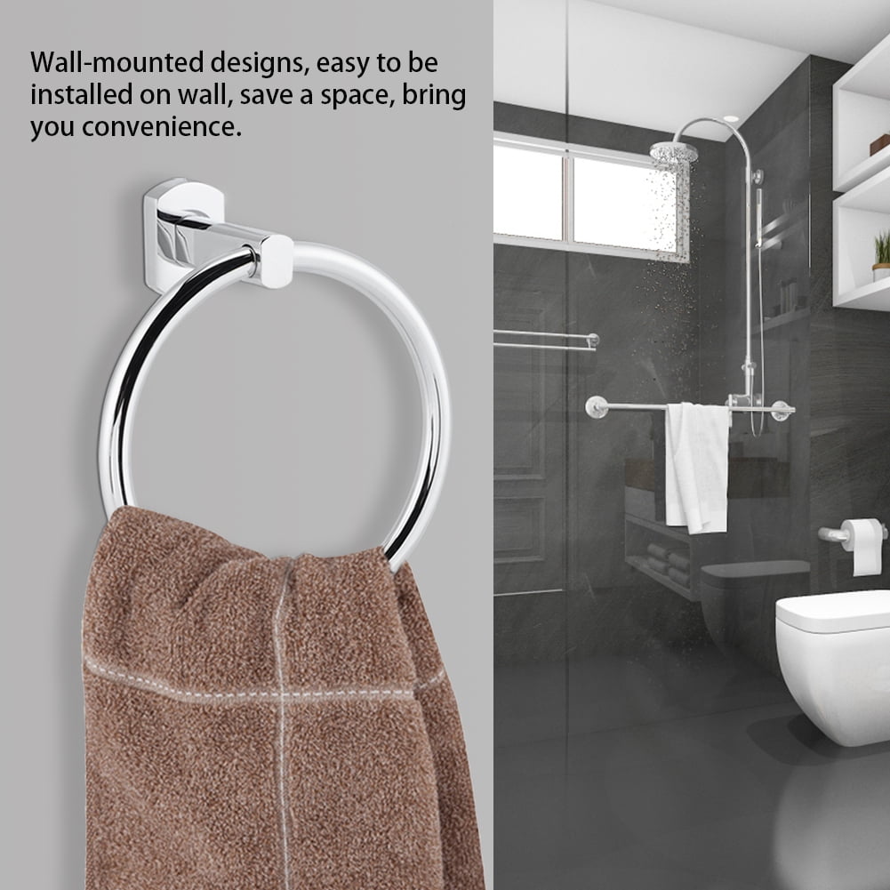 Qiilu Round Towel Rack,Stainless Steel Towel Ring Holder Round WallMounted Towel Rack Bathroom