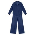 thumbnail image 6 of QQZ Wide Leg Pants 2 Piece Set For Women, Denim Long Sleeve Collared Top & Palazzo Pants Casual Outfit, 6 of 7