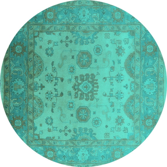 Ahgly Company Indoor Round Oriental Turquoise Blue Industrial Area Rugs, 6' Round