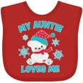 thumbnail image 3 of Inktastic Polar Bear My Auntie Loves Me in Santa Hat with Snowflakes Boys or Girls Baby Bib, 3 of 4