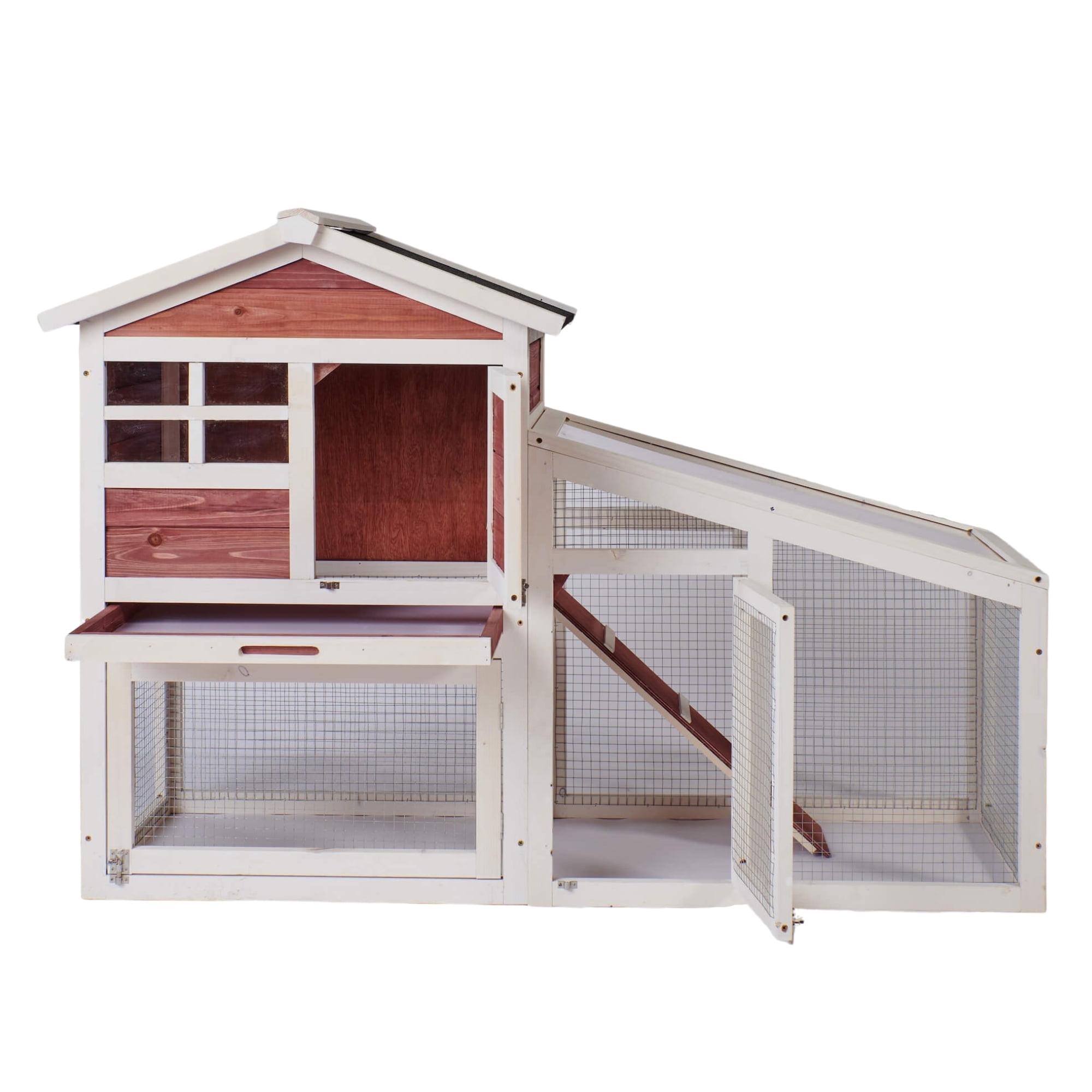 Kepooman 2-Tier Wooden Bunny Cage with Ventilation Door & Removable Tray, Rabbit Hutch Hen House, Auburn Kepooman 2-Tier Wooden Bunny Cage with Ventilation Door & Removable Tray, Rabbit Hutch Hen House, Auburn