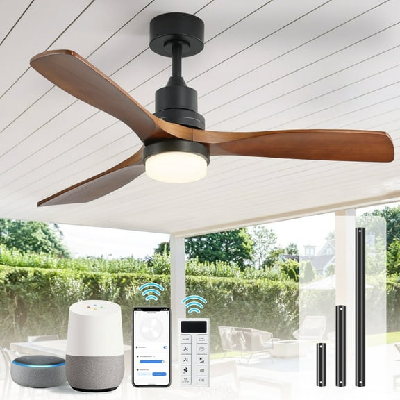 Sofucor Smart Ceiling Fan Indoor Outdoor With Light Remote - 52 In, 3 Blades, DC Motor