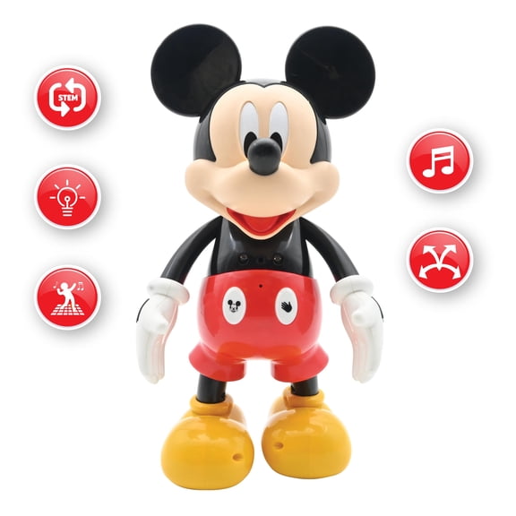 Lexibook - Disney - Bilingual Mickey Robot - English/Spanish, 100 educational quizzes, light effects, dance, programmable, articulated, Black/red - MCH01i2