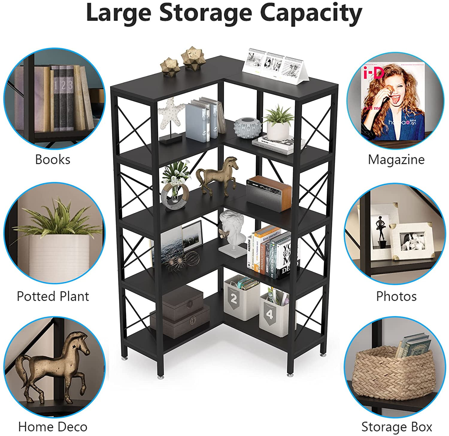 Buy Tribesigns 5Shelf Corner Bookshelf, Large Modern Corner Bookcase