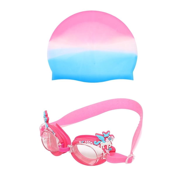 Gorro de natación de silicona para , gorras para niñas, gafas protectoras a prueba de Cola Gorro de gafas de natación para niños