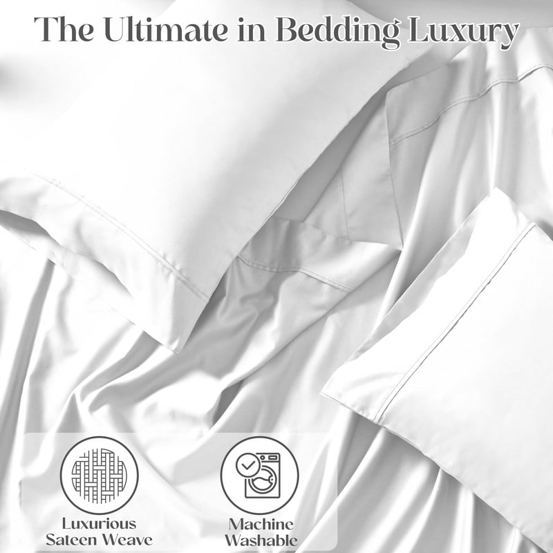 Superior 4-Piece 1400-1500 Thread Count White Sheet Set, Queen