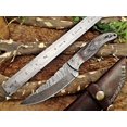 thumbnail image 6 of 9.5" Long hand forged Damascus steel full tang blade skinning Knife, 2 tone black Dollar wood with Damascus bolster, Cow Leather sheath, 6 of 6