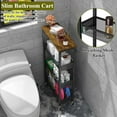 thumbnail image 4 of Utility Slim Storage Cart, 4 Tier Small Rolling Kitchen Laundry Room Cart with Wood Top, Metal Narrow Bathroom Storage Cabinet Mobile Shelf Unit Organizer Trolley with Handle for Narrow Space, 4 of 9