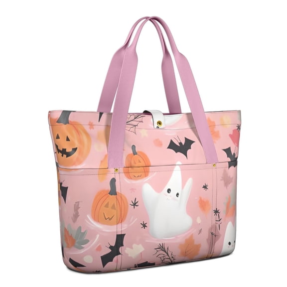 Tote Bag for Women - Pastel Halloween Pattern Shoulder Bag - Large Utility Work Duffle Bag with Zipper Handbag for Travel, Work, Sprots