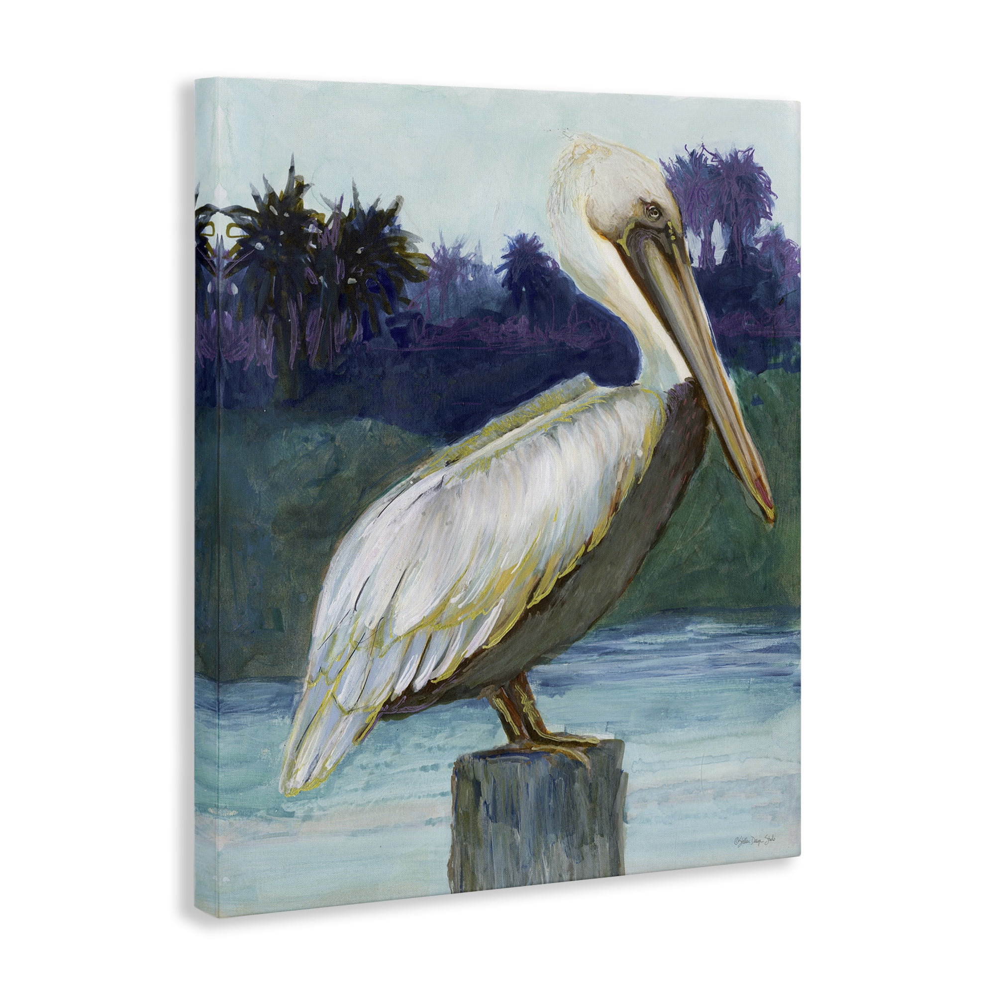 Stupell Industries Tropical Pelican Perched Animals & Insects Painting Gallery Wrapped Canvas Art Print Wall Art, 24 x 30