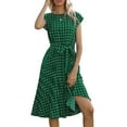 thumbnail image 2 of KOMOO Women Short Sleeve Dots Dress Round Neck Adjustable Waist Belt Dress Loose Fit Casual Dress, 2 of 5