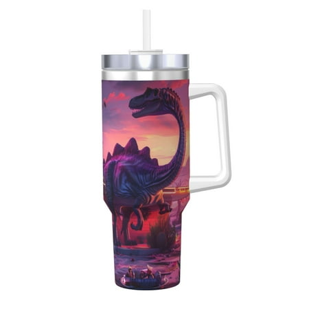 

Zeuib Western Style Dinosaur Printed Insulated Stainless Steel Hot/Cold Coffee Cup 40oz Ice Bully With Handle Tumbler with Straw and Handle Insulated Water Bottle Travel Mug Cup