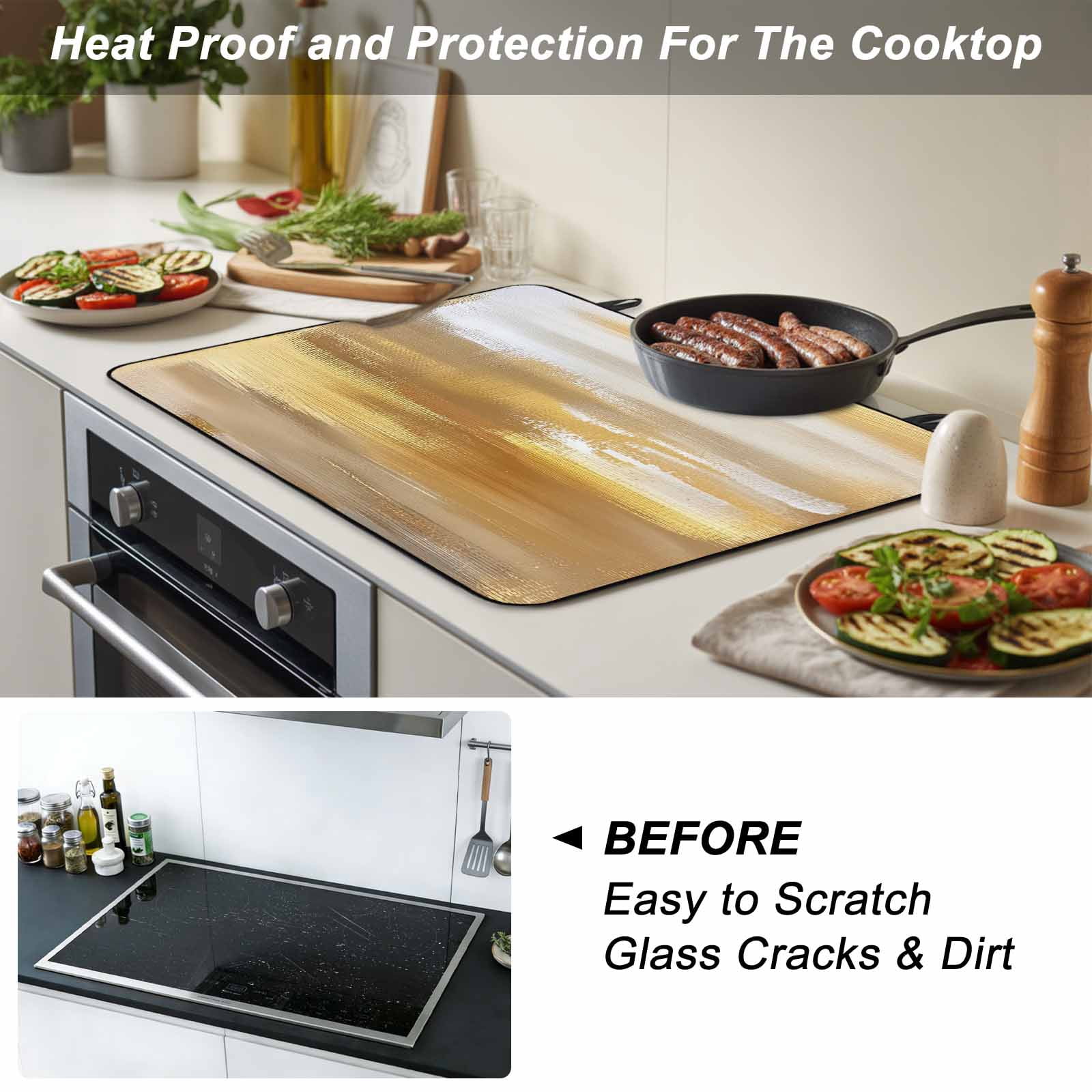 Yellow Beige Stove Top Cover for Electric Stove, Heat-proof & Non Slip Glass Top Stove Cover Protector, Modern Oil Painting Abstract Art Kitchen Flat Cooktop Rubber Mat 24x21 Inches