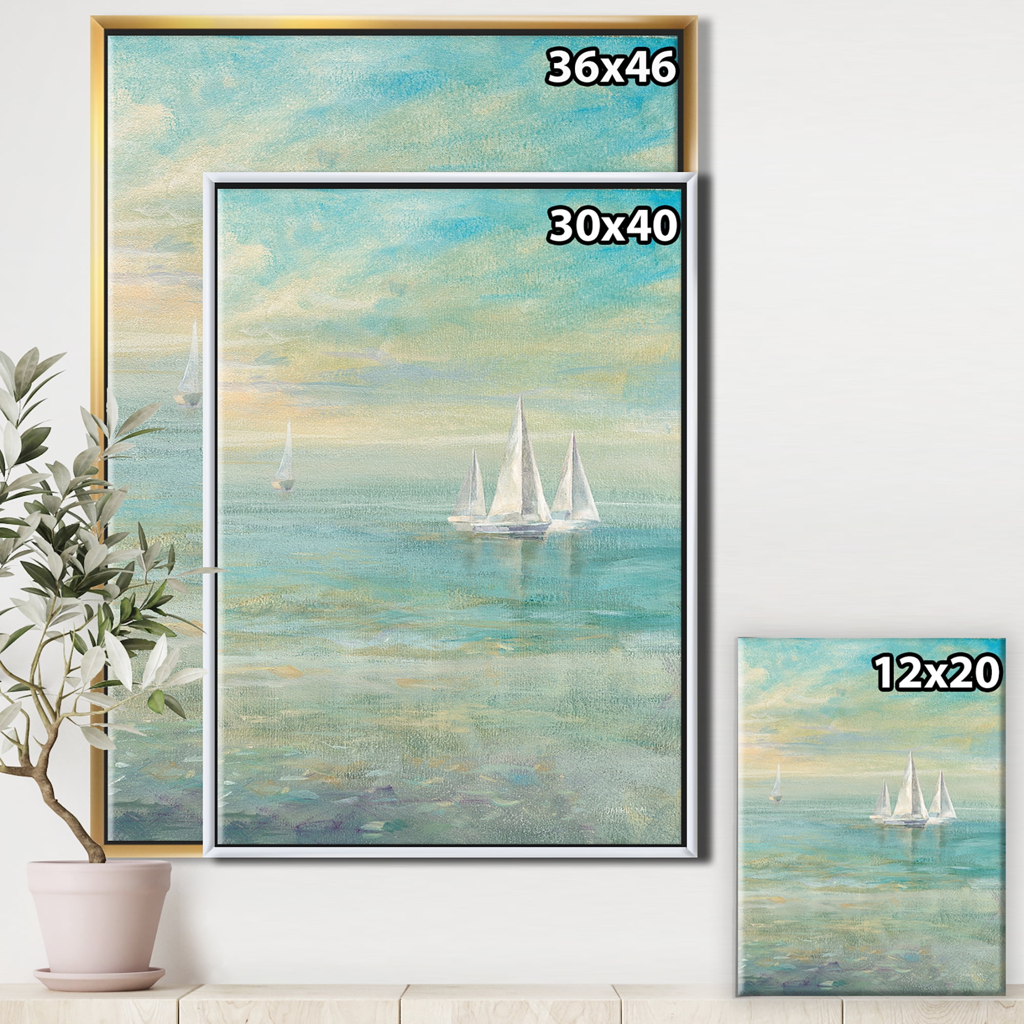 Designart ' Sunrise Boat II ' Nautical & Coastal Framed Canvas