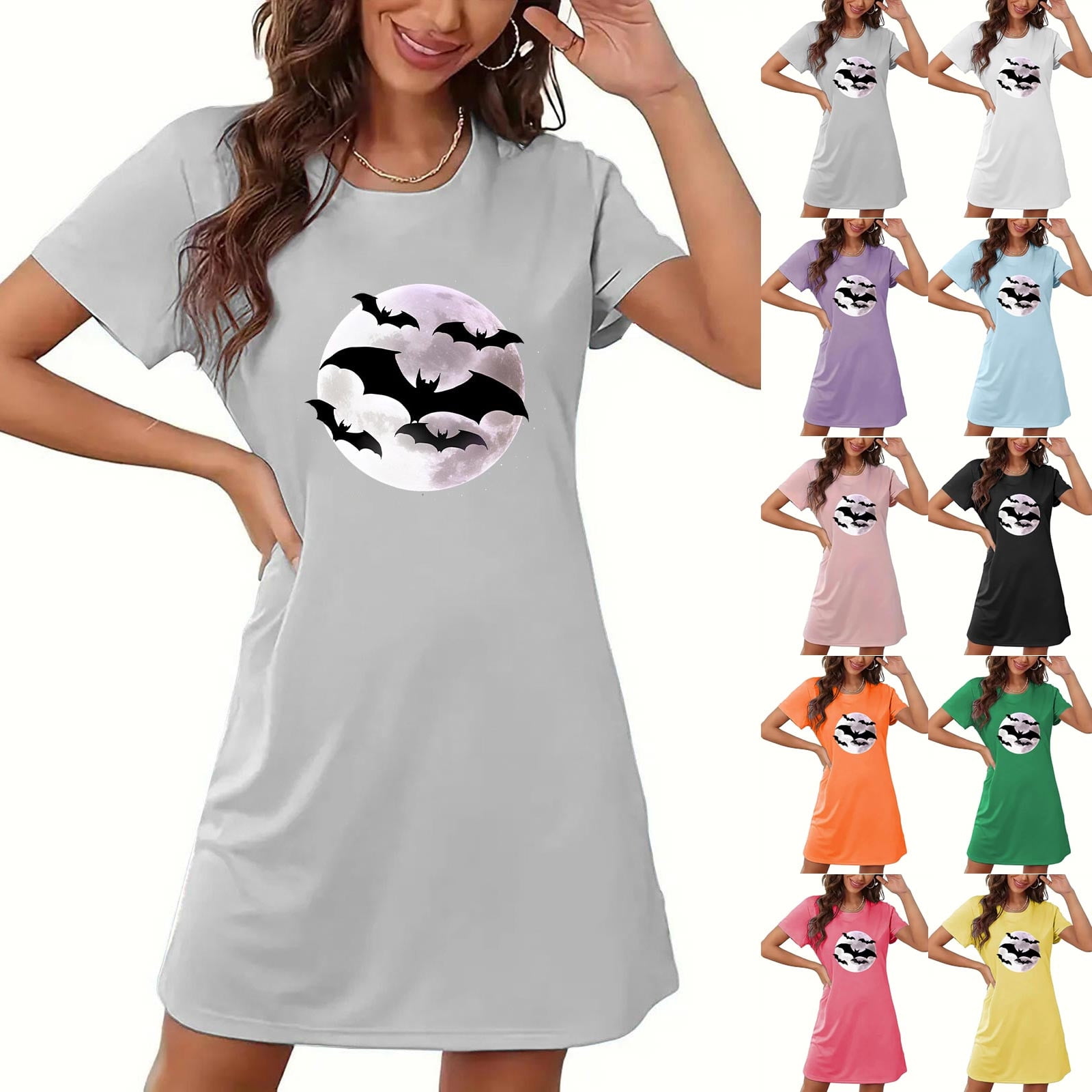 Women Summer Dresses Halloween Women s Large Size Short Nightdress With Chest Print Round Neck And Short Sleeves Black XL