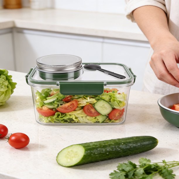 Caja Para Ensalada Con Compartimento Para Aderezo, ABS, Reutilizable, A Prueba De Fugas, Portátil, Para Ensalada, Lonchera, Contenedor De Almacenamiento De Alimentos Para La