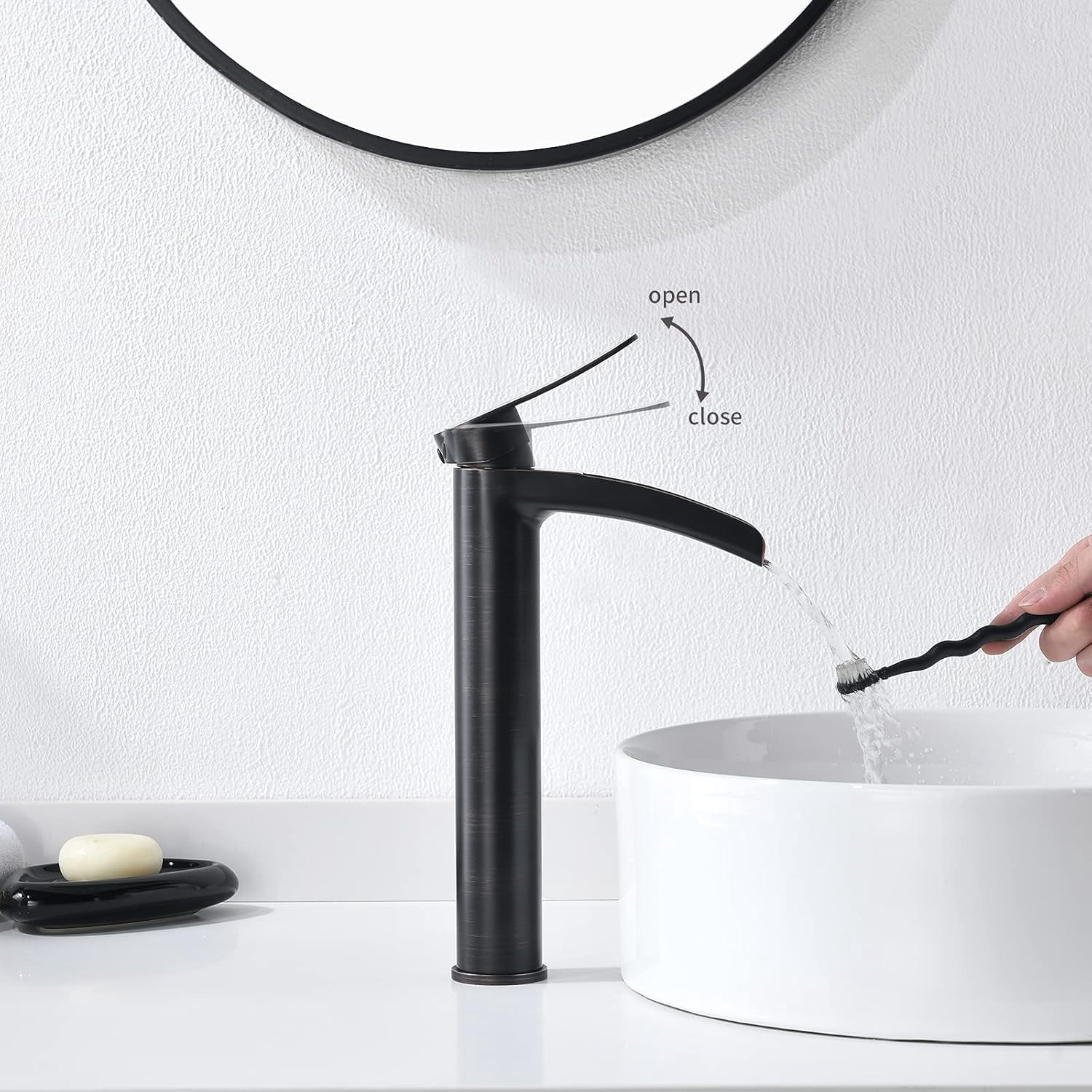 Tall Bathroom Vessel Sink Faucet, Single Hole Single Handle Waterfall Oil Rubbed Bronze Bathroom Faucet, with Metal Pop Up Drain and Water Supply Lines