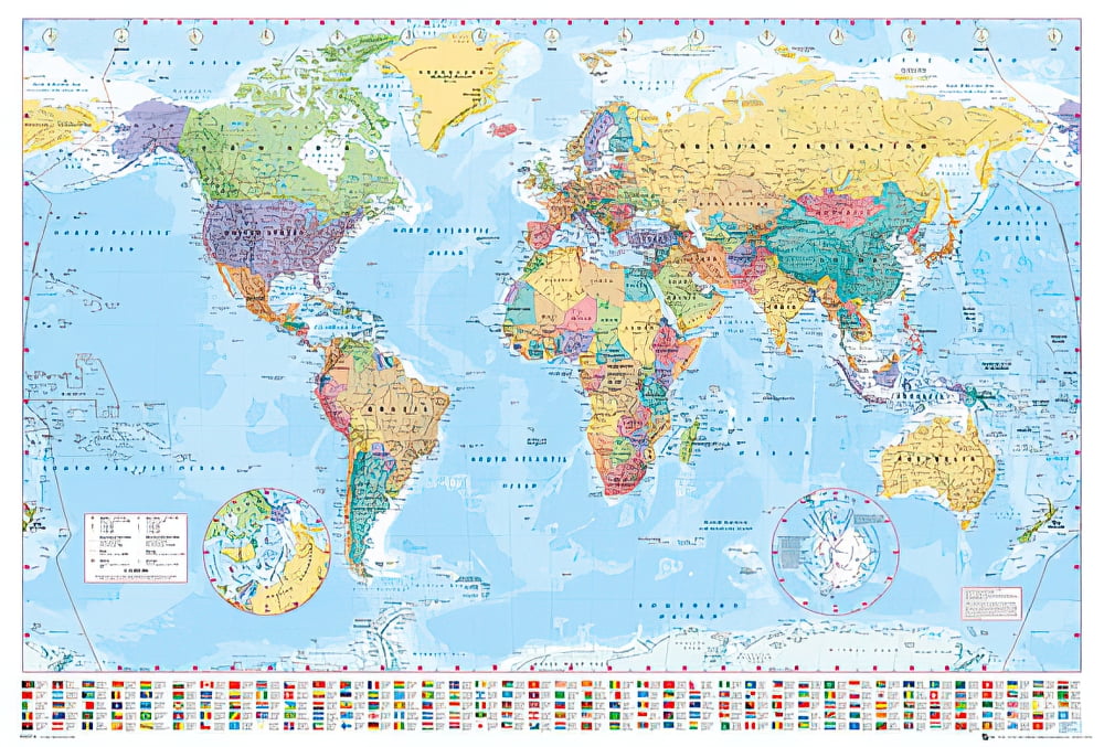 political map of the world poster print world map with flags 2016 walmart com