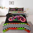 thumbnail image 2 of Erosebridal Teens Sports Comforter Sets Twin Size, Motorcycle Comforters & Duvets, Racing Checkered Decor, Reversible 2pcs, 2 of 8