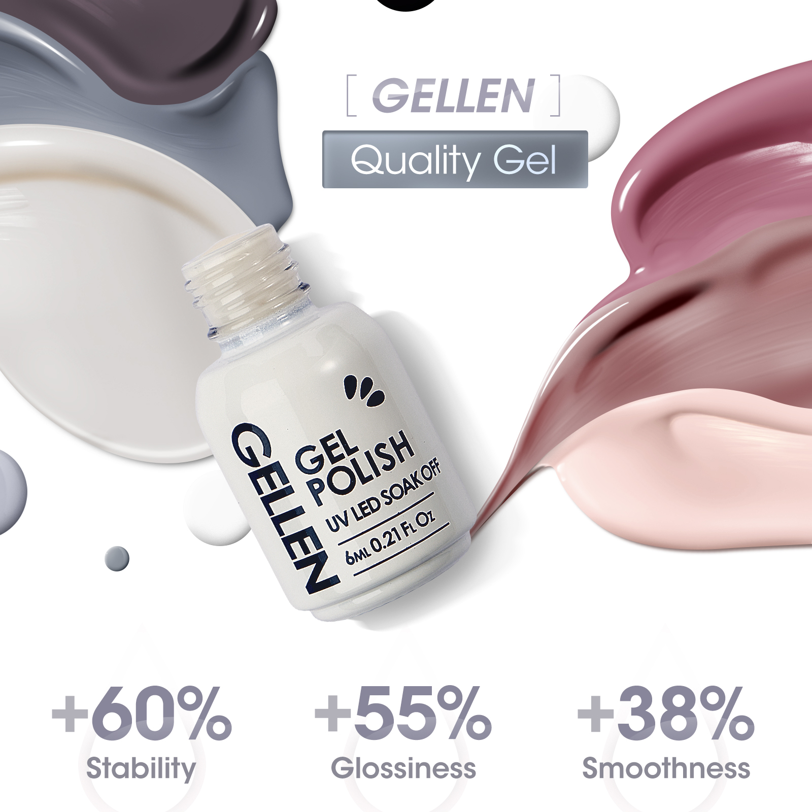 Gellen Gel Nail Polish Kit 6 Colors Nudes & Grey photo 5