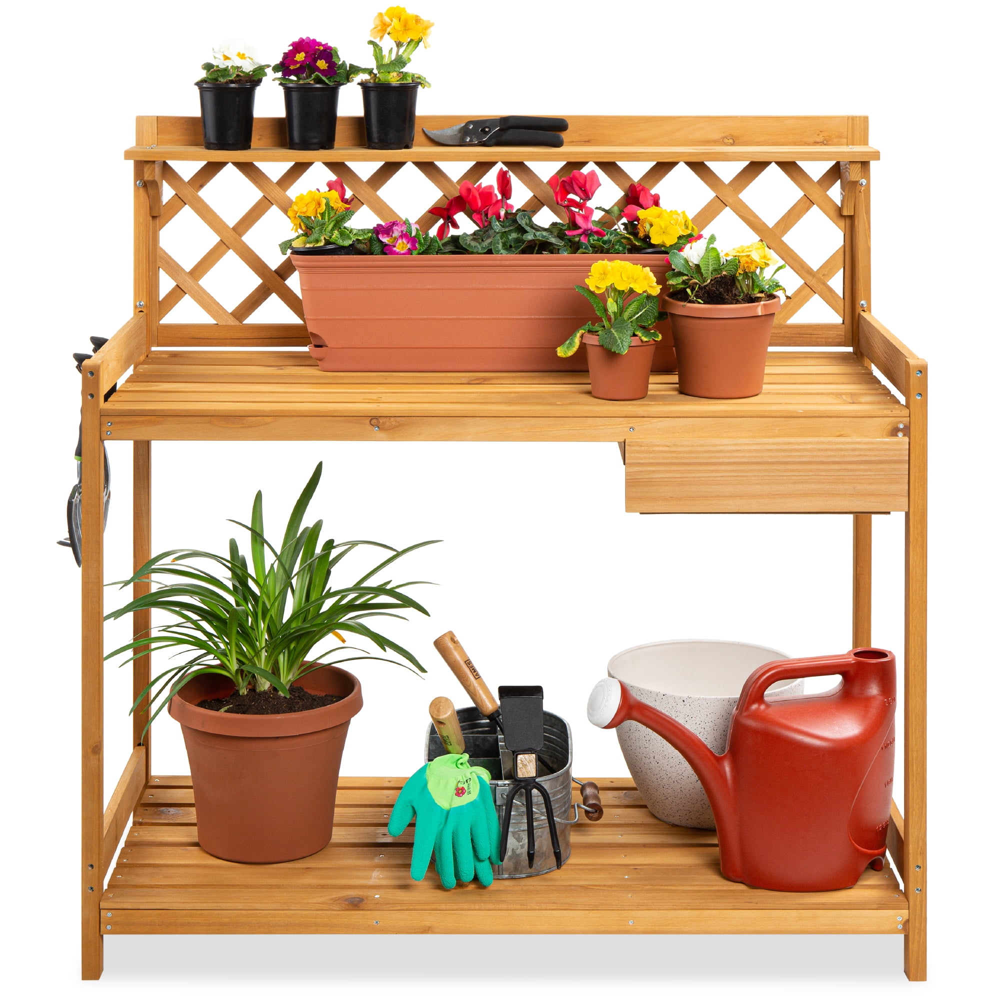Outdoor Garden Wooden Planting Potting Cabinet Bench Table W/ Drawer Shelves Hot 