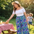 thumbnail image 2 of Agnes Orinda Women's Plus Size Floral Wide Leg Pants Rise Front Tie Boho Flowy Casual Beach Palazzo Trousers with Pockets 1X Dark Blue Purple, 2 of 7