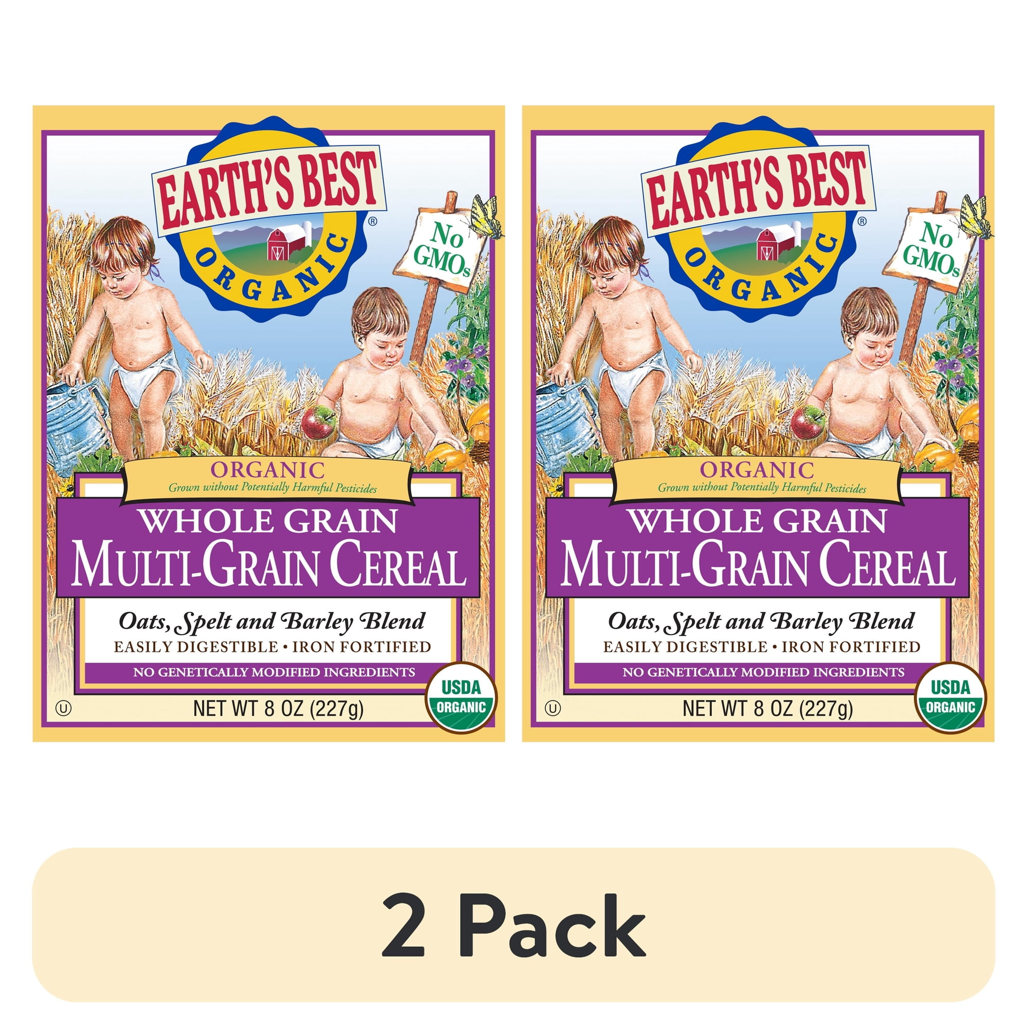 (2 pack) Earth's Best Organic Multi-Grain Baby Infant Cereal 4+ Months, Whole Grain Oats Spelt Barley, Clean Label, Non-GMO, Iron Fortified, 8 oz Box