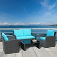 thumbnail image 3 of Patiojoy 4-Piece Rattan Wicker Patio Outdoor Furniture Sofa Set with Cushions & Tempered Glass Table Turquoise, 3 of 10