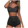 thumbnail image 4 of YUIVH Womens Tummy Control Bathing Suits Women Bikini Sexy Push Up Two Piece Swimsuits Vintage Swimsuit Two Piece Retro Ruched High Waist Print Bikini Set Summer Beach Athletic Swimwear, 4 of 8