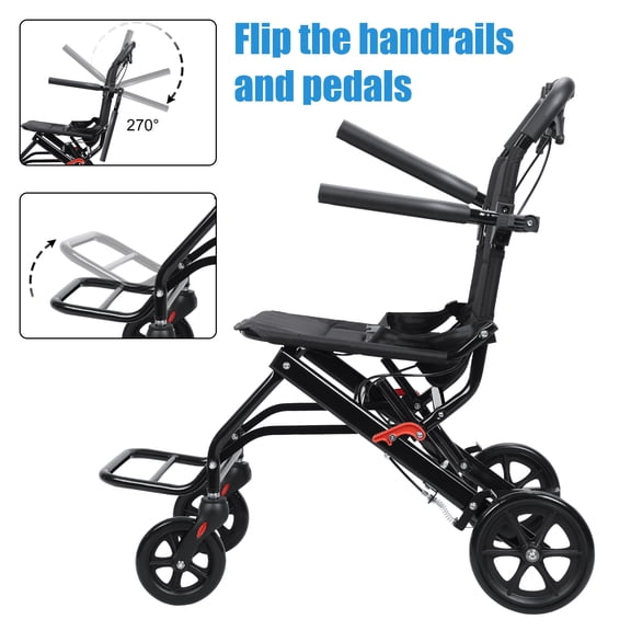 XiHe Foldable Lightweight Manual Transport Wheelchair for Adults & Elderly, Narrow Doorway Access, 220lbs Capacity – Ideal for Travel & Easy Mobility (Without Pull Bar)