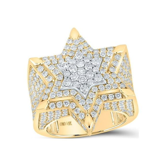 14kt Two-tone Gold Mens Round Diamond Magen David Star Ring 5 Cttw
