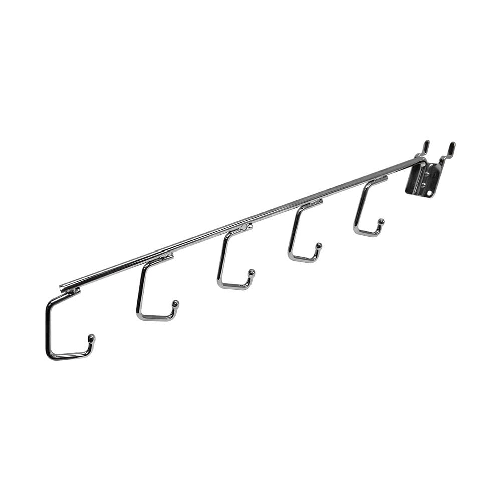 16" Long Chrome Pegboard 5 Hook Waterfall J Hook