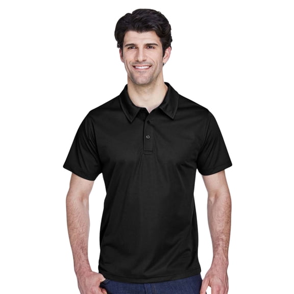 Team 365 Men's Polo Shirts Short Sleeve Solid Collar Tees 100% Polyester Moisture-Wicking Polo (Black, S)