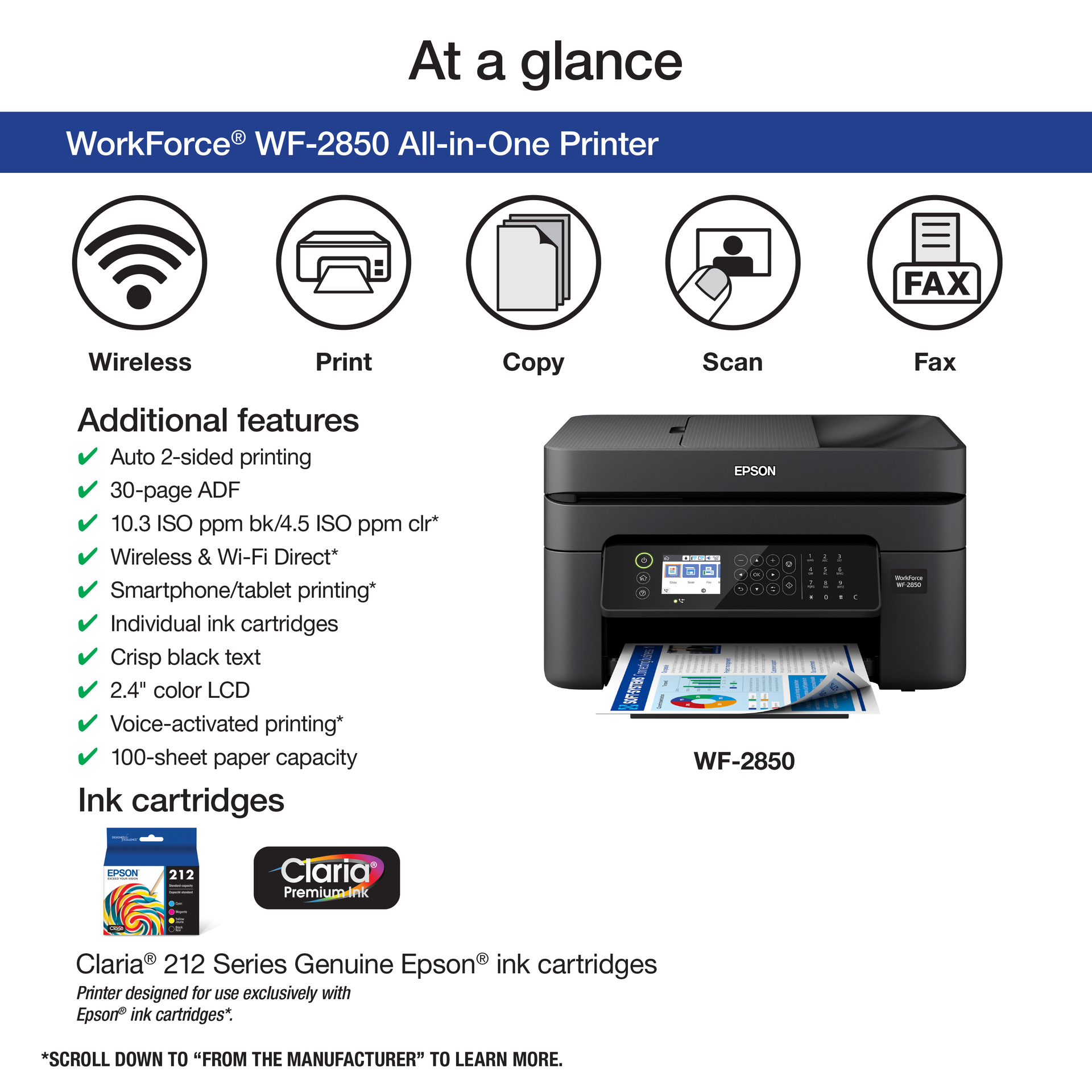 Epson WorkForce WF-2850 Wireless All-in-One Color Inkjet Printer - image 3 of 4