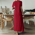 thumbnail image 7 of Evdexr Linen T-Shirt Dresses Womens Maxi Cotton Shirt Dress V Neck Short Sleeve Solid Colour Flowy Retro Dresses Long Baggy Plus Size Summer Dress with Pockets Wine XL, 7 of 7