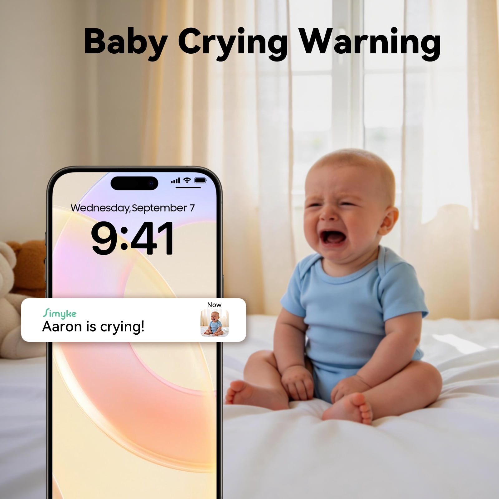 Smart AI Baby Monitor,1080P Baby Room Camera, APP,AI Detection,Cry Monitor,Lullabies,Night Vision,VOX,Two-Way Audio,Cloud & SD Card Storage,Wall Mount,Temperature Sensor,Support Smart Watch