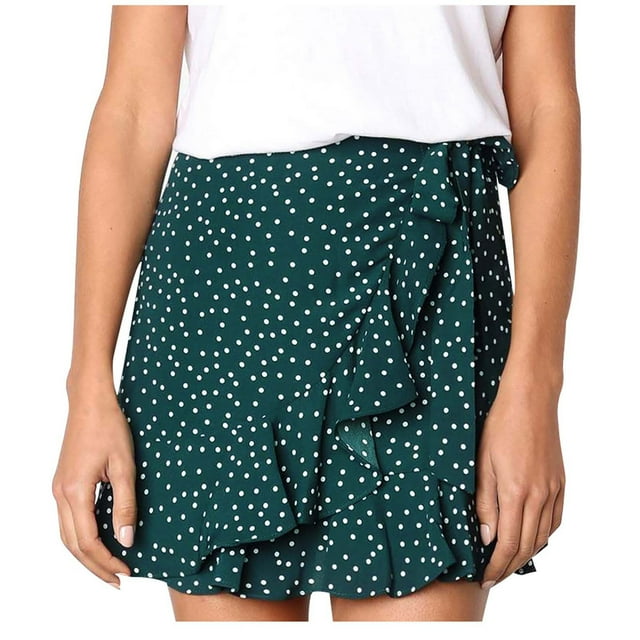 Gibobby faldas aesthetic Moda mujer casual estampado volantes una línea plisado encaje hasta vendaje falda corta(Verde, S)