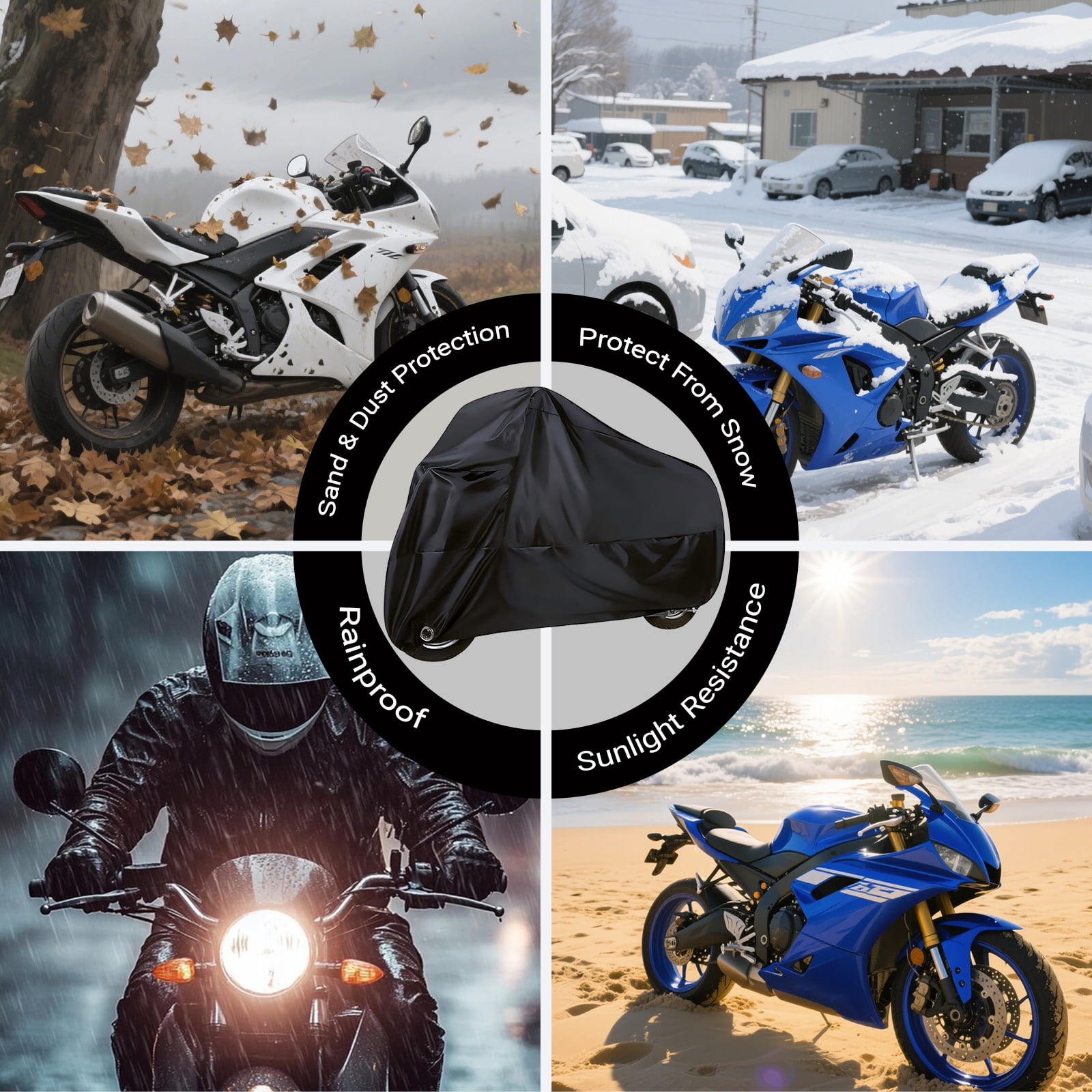 Motorcycle Cover Waterproof Outdoor Universal Heavy Duty Weather Durable Quality Waterproof Sun Outdoor Protection Scooter Shelter Tear Proof Fits up to 104" Motorcycles Bike Vehicle