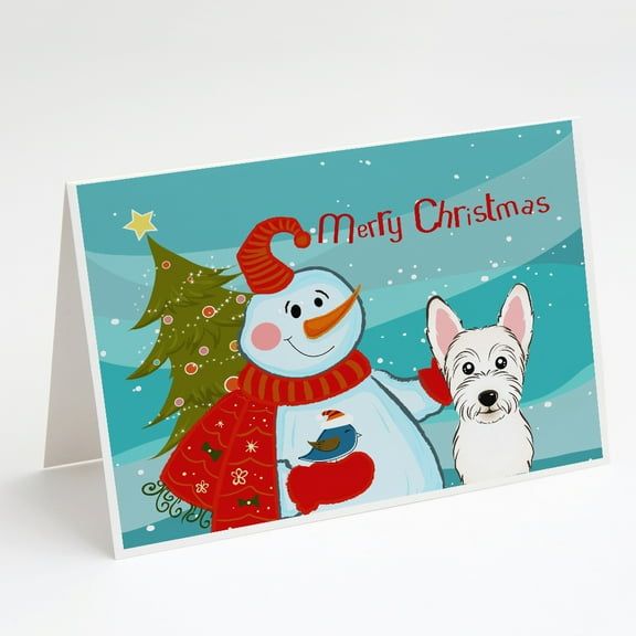 Caroline's Treasures Snowman with Westie Christmas Greeting Cards with Envelopes, 5" x 7" (8 Count)