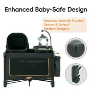 Pamo Babe Baby Playard Magic Fold 1 Step Bassinet & Changing Table for Newborn, 4-Panels (Black)
